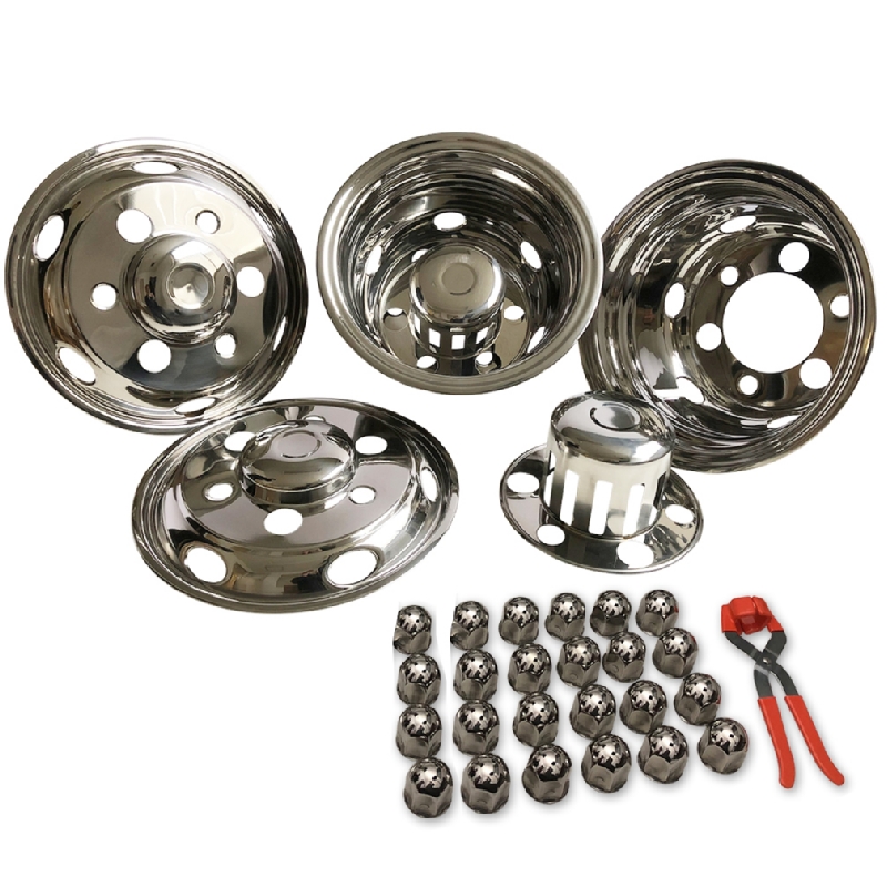 RMF091(RM-17，5) 汎用 メッキ ホイールライナー17.5インチ 6穴 前後4枚セットます。 純正タイプのメッキコーナーパネルになります。セット内容： ◆フロントカバー..........