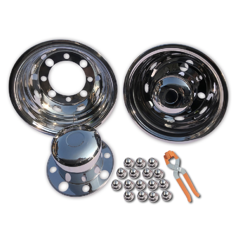 RM-19.5R■適合車種 19.5×6.75-OF147 33mm8穴 ※リア用となります。 ※お求めの際は、ホイール刻印を必ずご確認下さい ■セット内容 リアホイールカバー×２ リアハブカバー×2